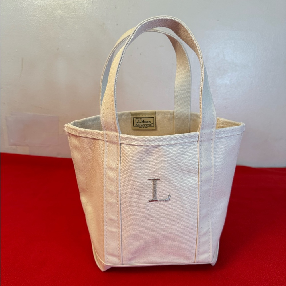 Vintage 90s L.L. Bean Cream Canvas Small Boat and Tote shoulder bag USA Made